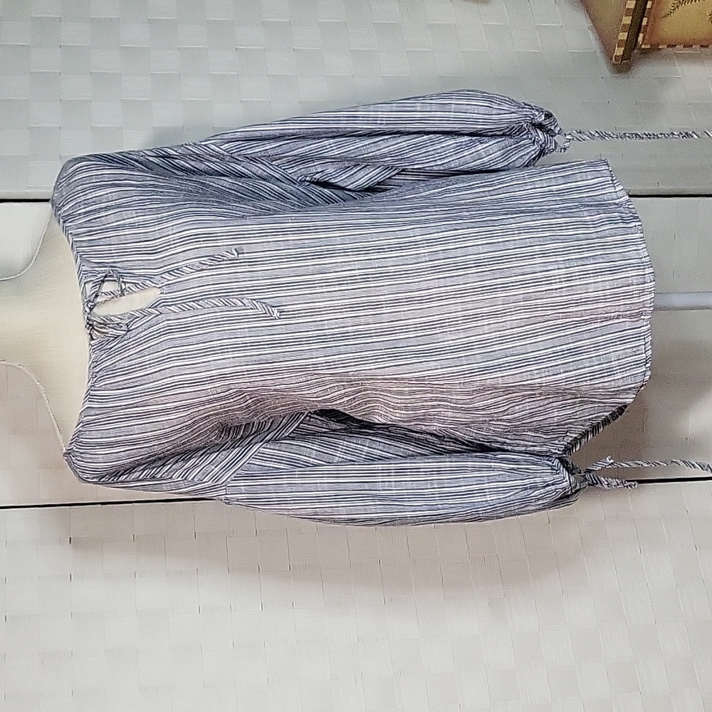 Chaps Size L- Women's Blue/ White Striped Boat neckline Tunic Top